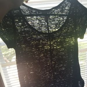 Ambiance Apparel Black Burnout Top High Low Hem L